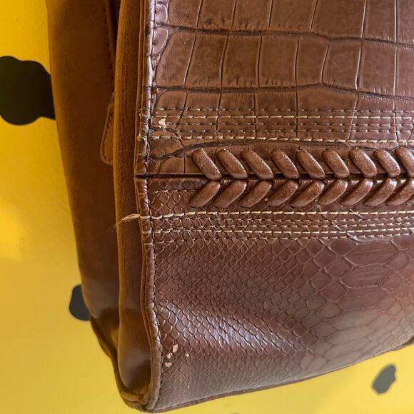 Vintage Brown Patchwork Faux Leather Tote | Boho Croc & Snake Texture Bag - Picture 6 of 9